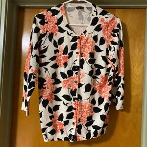 Talbots Petites Button Down Cardigan Sweater 3/4 Sleeve Floral Size Medium